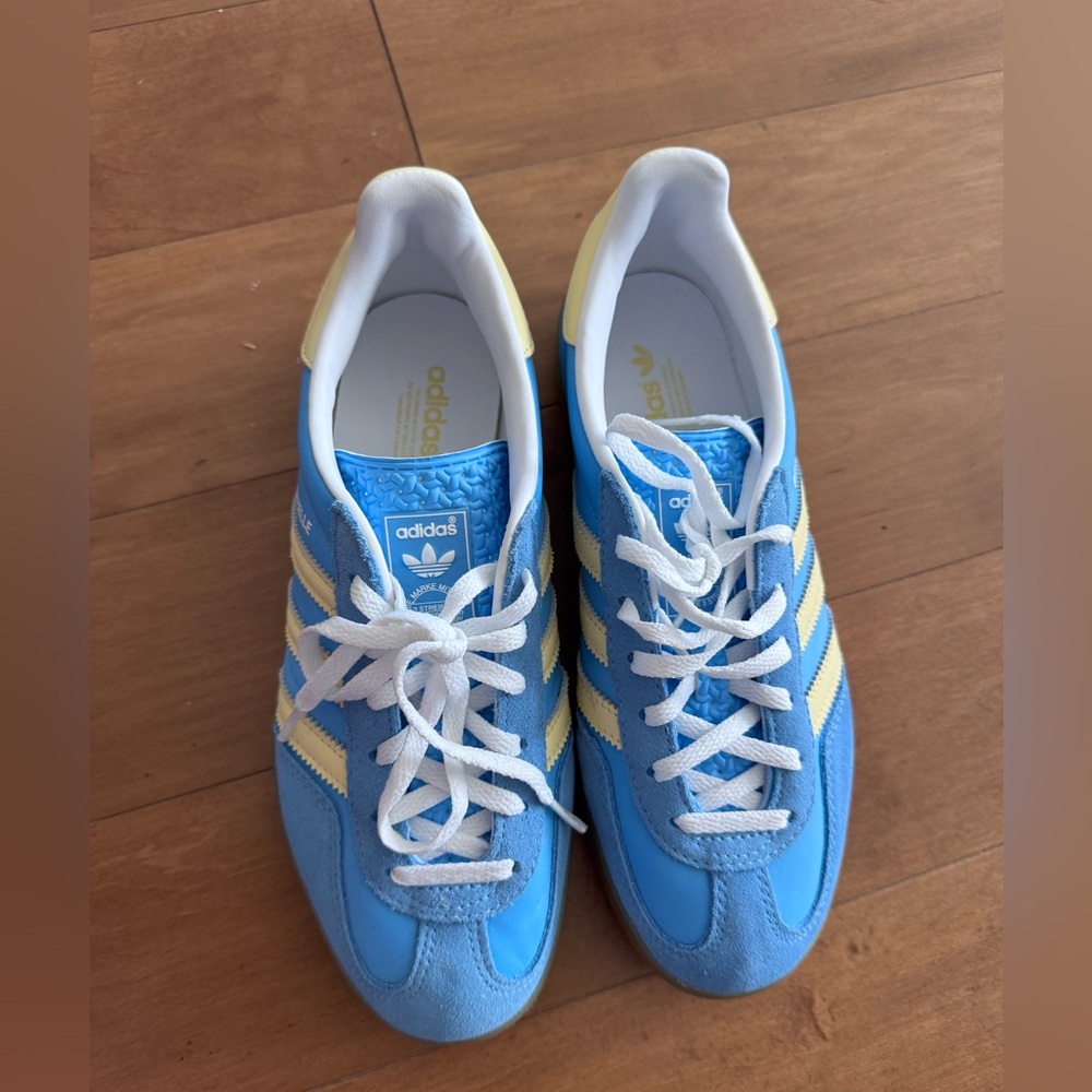 Adidas Sky Blue and Soft Yellow Trainers